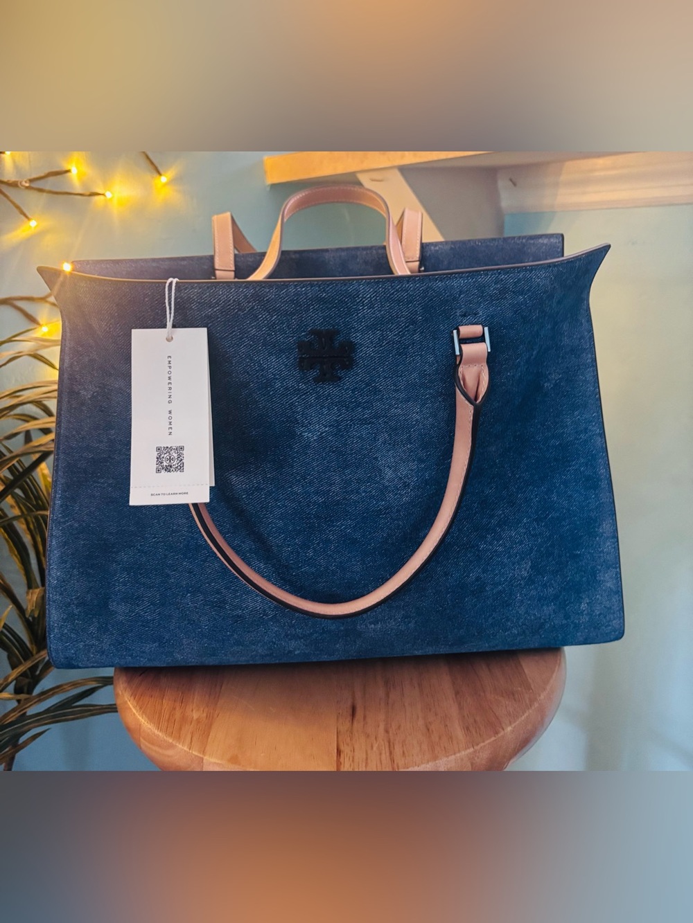 Tory Burch NWT Blake Denim Blue Suede Work Tote Bag